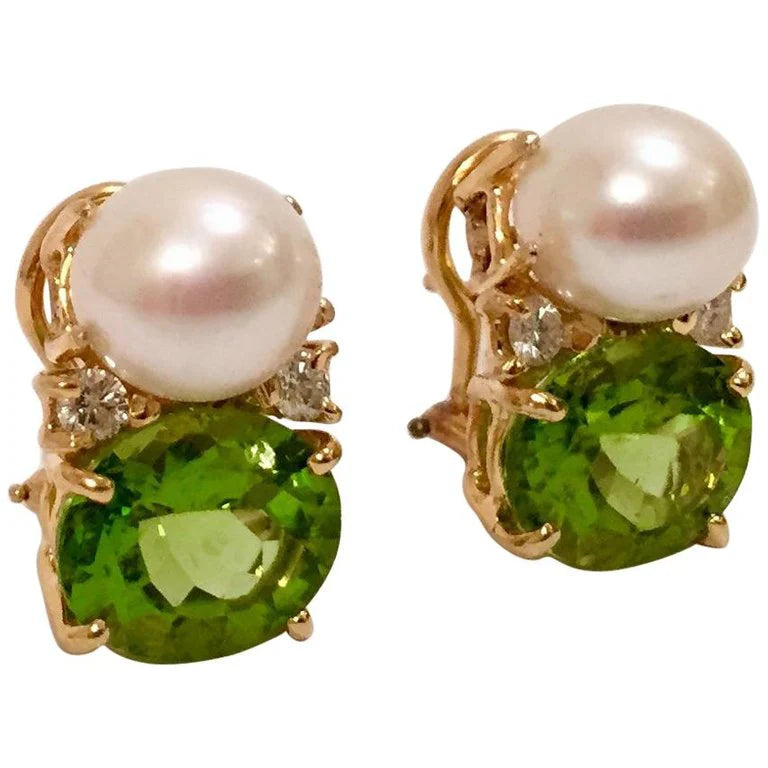 Large GUM DROP™ Earrings with Pearls and Pink Topaz and Diamonds