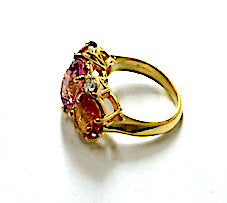 Small GUM DROP™ Ring with Bright Pink Topaz and Blue Topaz and Diamonds