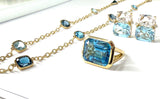 Elegant Multi Color Blue Topaz Necklace on twisted Link chain