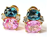 Medium GUM DROP™ Earrings with Pink Topaz and Blue Topaz and Diamonds