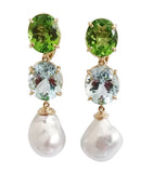 Elegant Three-Stone Drop Earring with Citrine and South Sea Baroque Pearl