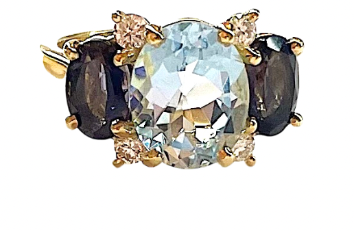 Small GUM DROP™ Ring with Blue Topaz and Iolite and Diamonds