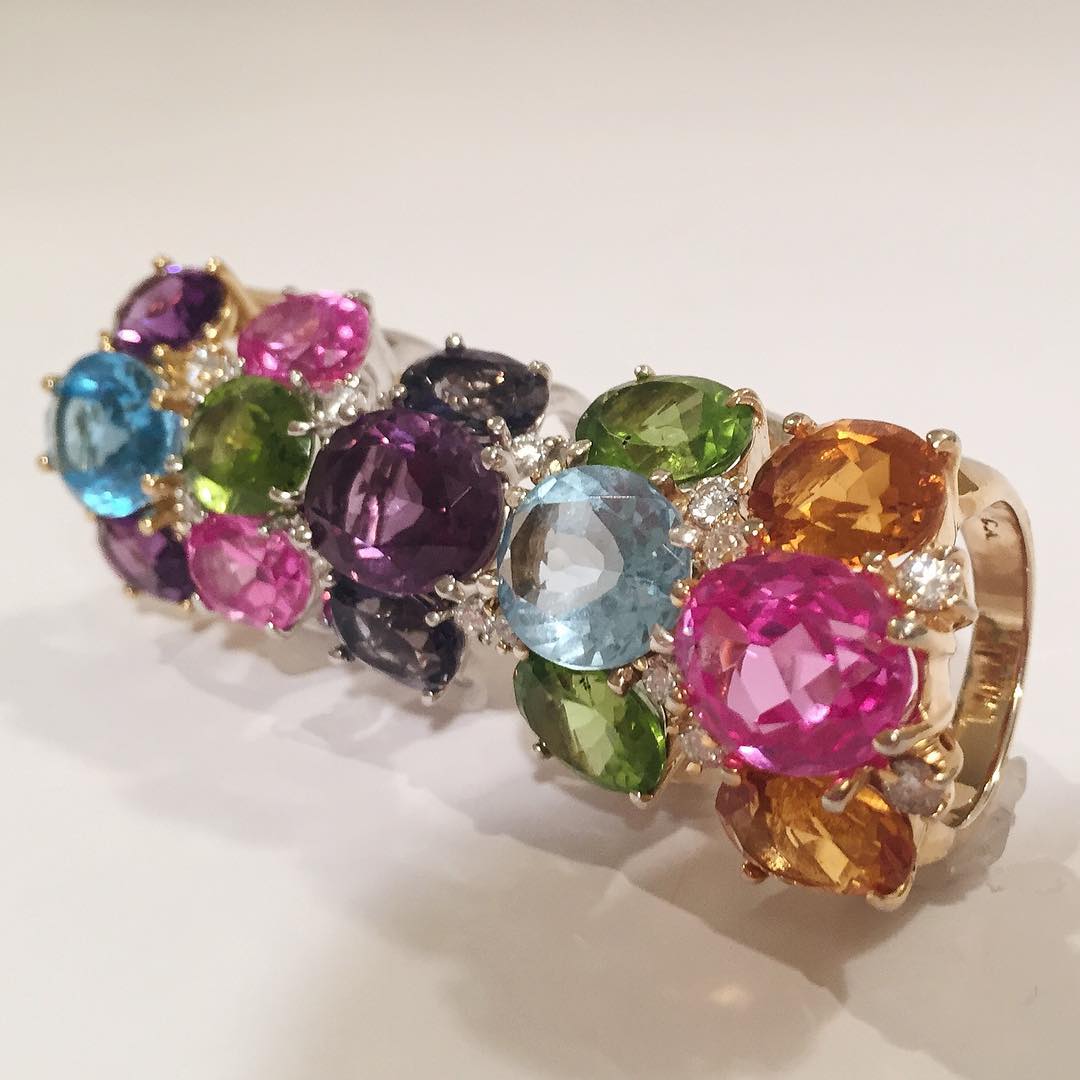Medium 18kt White Gold GUM DROP™ Ring with Morganite and Rock Crystal