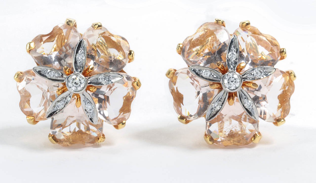 Kunzite Yellow Gold Sand Dollar Earrings