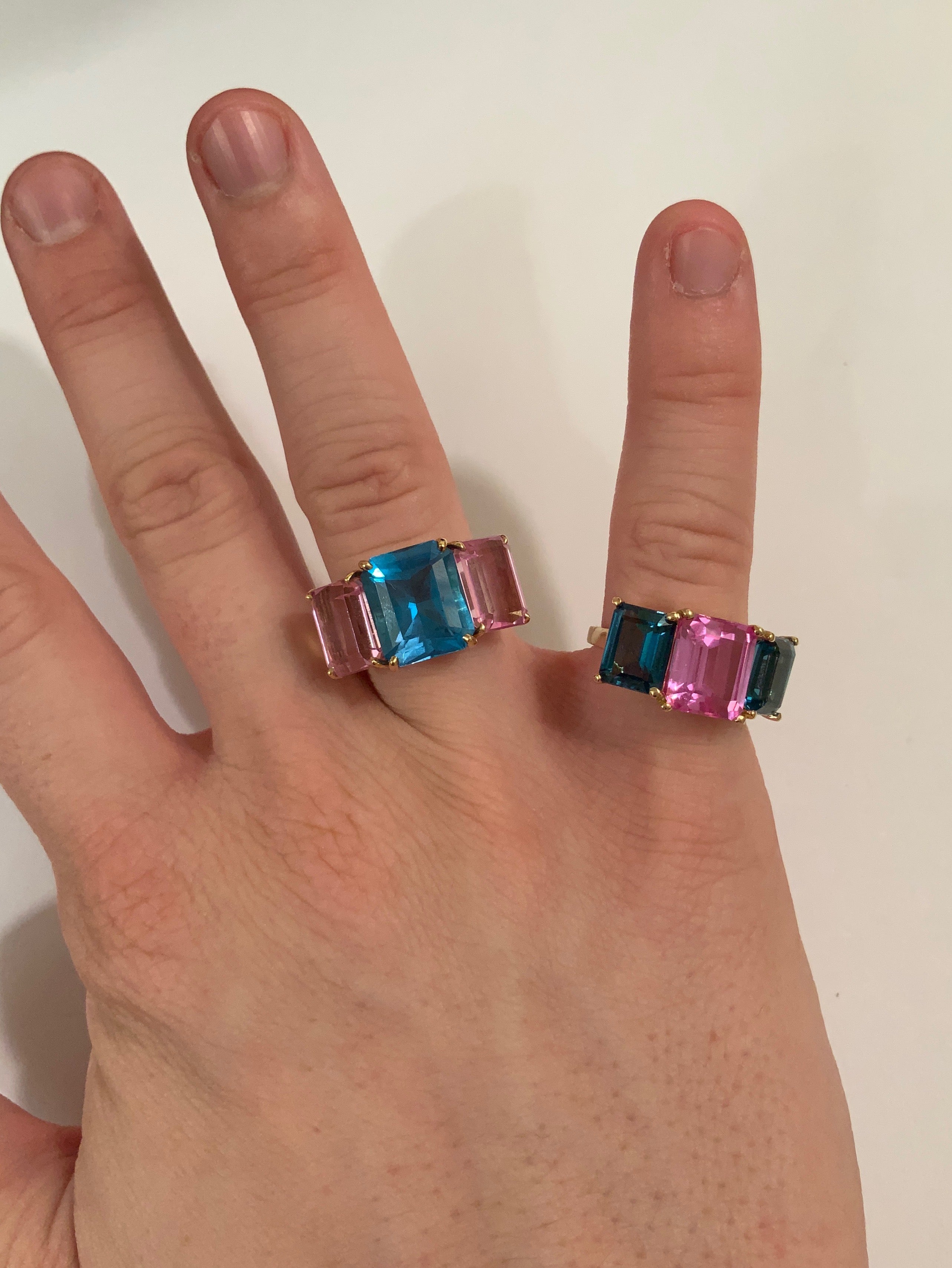 18kt Yellow Gold Emerald Cut Ring with Blue Topaz and Iolite