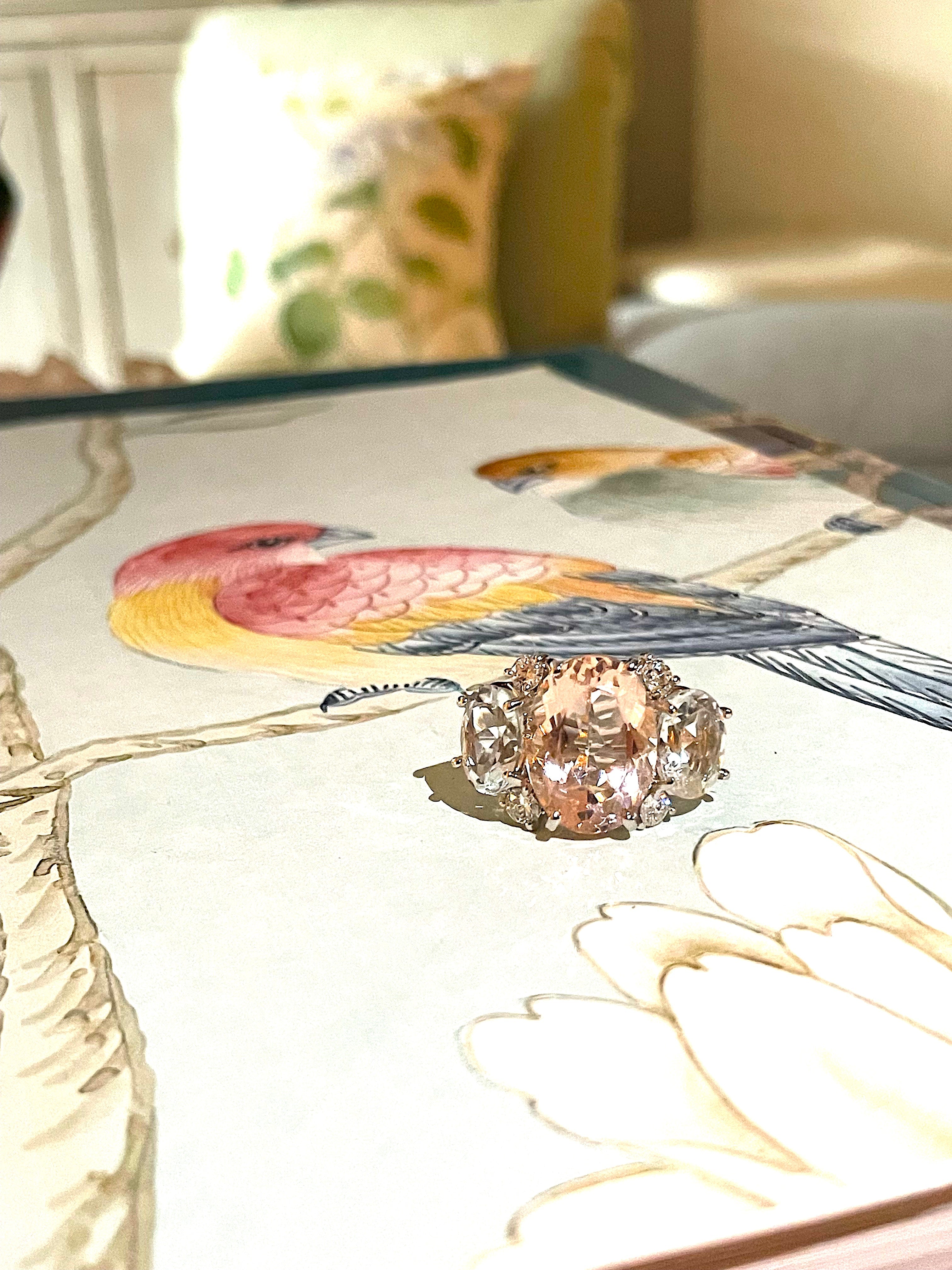 Medium 18kt White Gold GUM DROP™ Ring with Morganite and Rock Crystal