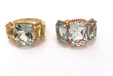 Mini Blue Topaz and Peridot Three Stone Ring with Rope Twist Border