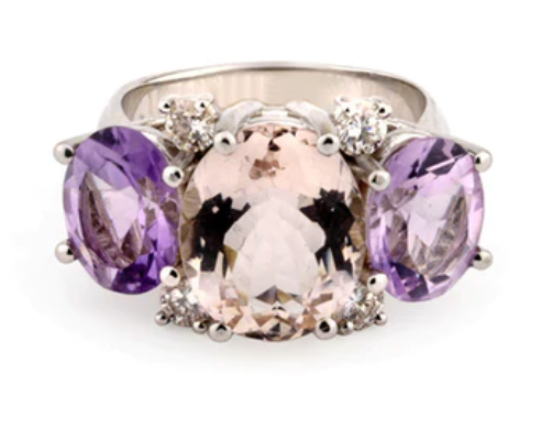 Medium 18kt White Gold GUM DROP™ Ring with Morganite and Amethyst