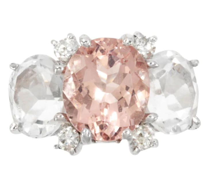 Medium 18kt White Gold GUM DROP™ Ring with Morganite and Amethyst