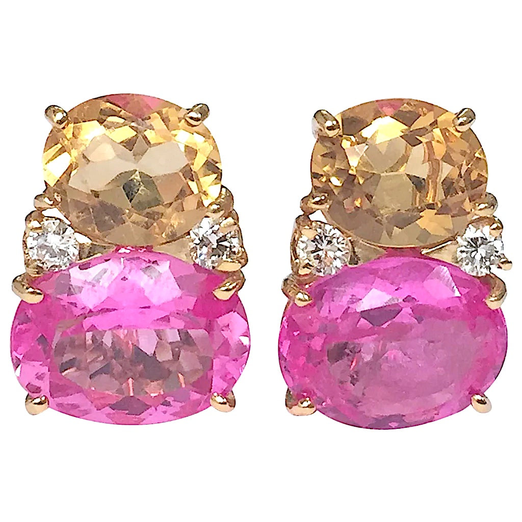Medium GUM DROP™ Earrings with Iolite and Cabochon Chalcedony and Diamonds