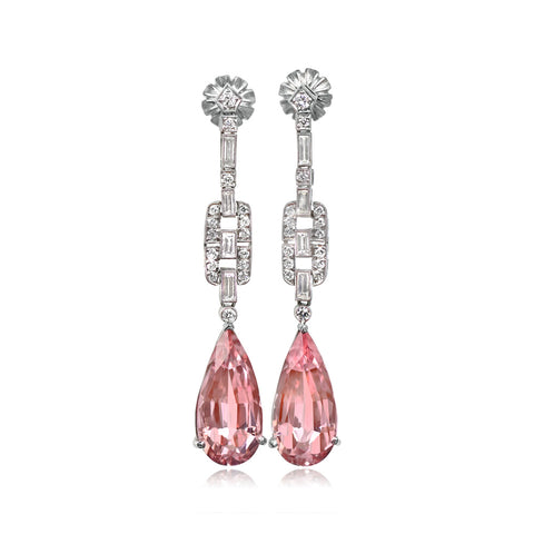 Deco Style Diamond and pear-shaped Morganites Long Earrings
