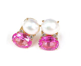 Double Cushion Green Quartz Earrings with Detachable Pearls