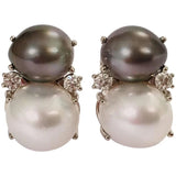 Double Cushion Green Quartz Earrings with Detachable Pearls