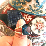 Orange Citrine Cabochon Pink Topaz Gold Cushion Ring