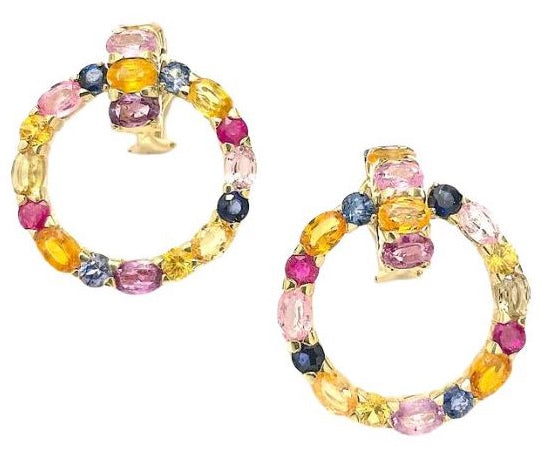 Elegant Three-Stone Ring with Gold Rope Twist Border with Blue Topaz and Pink Topaz