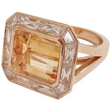 Rose Gold Bezel Set Dark Blue Topaz with Surrounding Pink Sapphire Ring