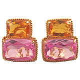 Large Two Stone Cushion Earring with Rock Crystal and Green Quartz