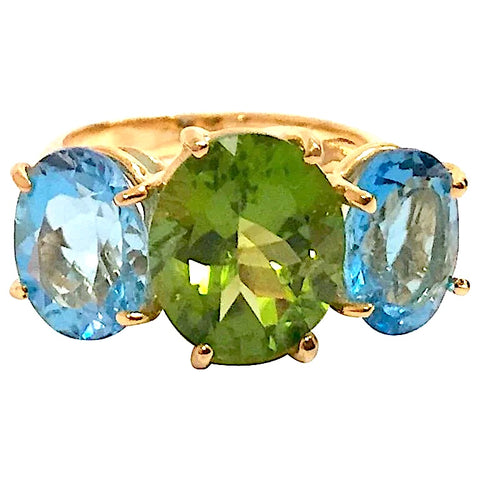 Medium 18 Karat Yellow Gold GUM DROP™  Ring with Peridot and Blue Topaz - Without Diamonds