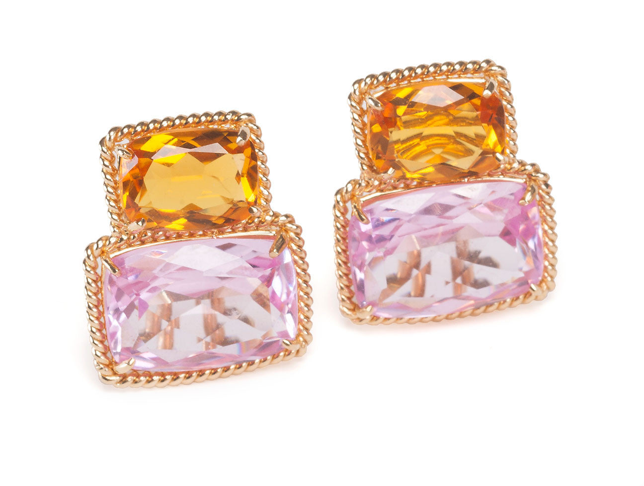 Large Rope Twist Border Two Stone Cushion Earring