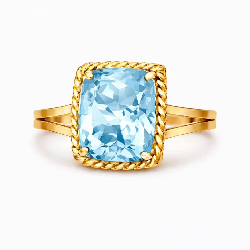 Elegant Single Stone Citrine Ring with Gold Rope Twist Border