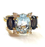 Small GUM DROP™ Ring with Blue Topaz and Iolite and Diamonds