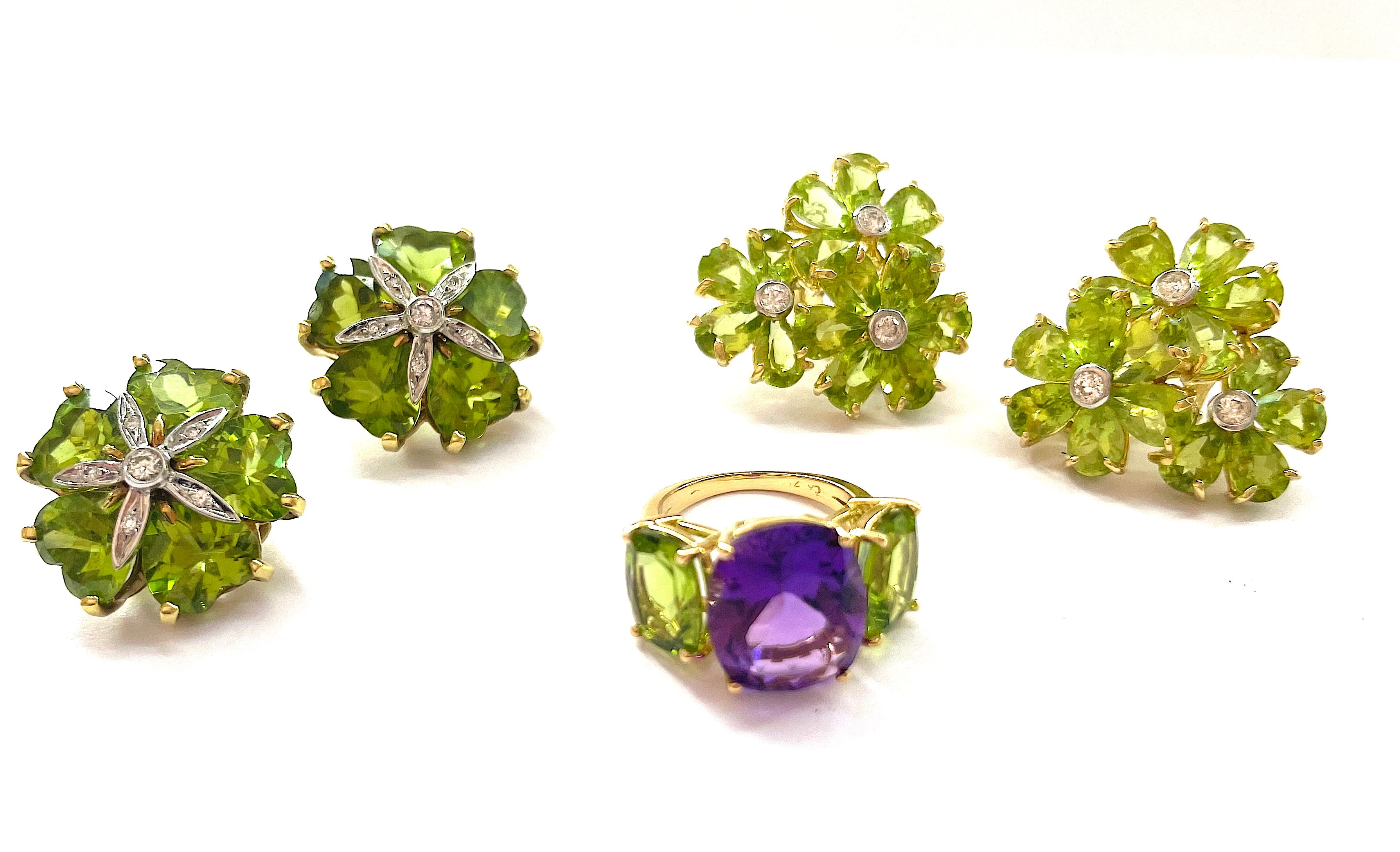18kt Bonheur Ring with Green Amethyst, Amethyst and Blue Topaz