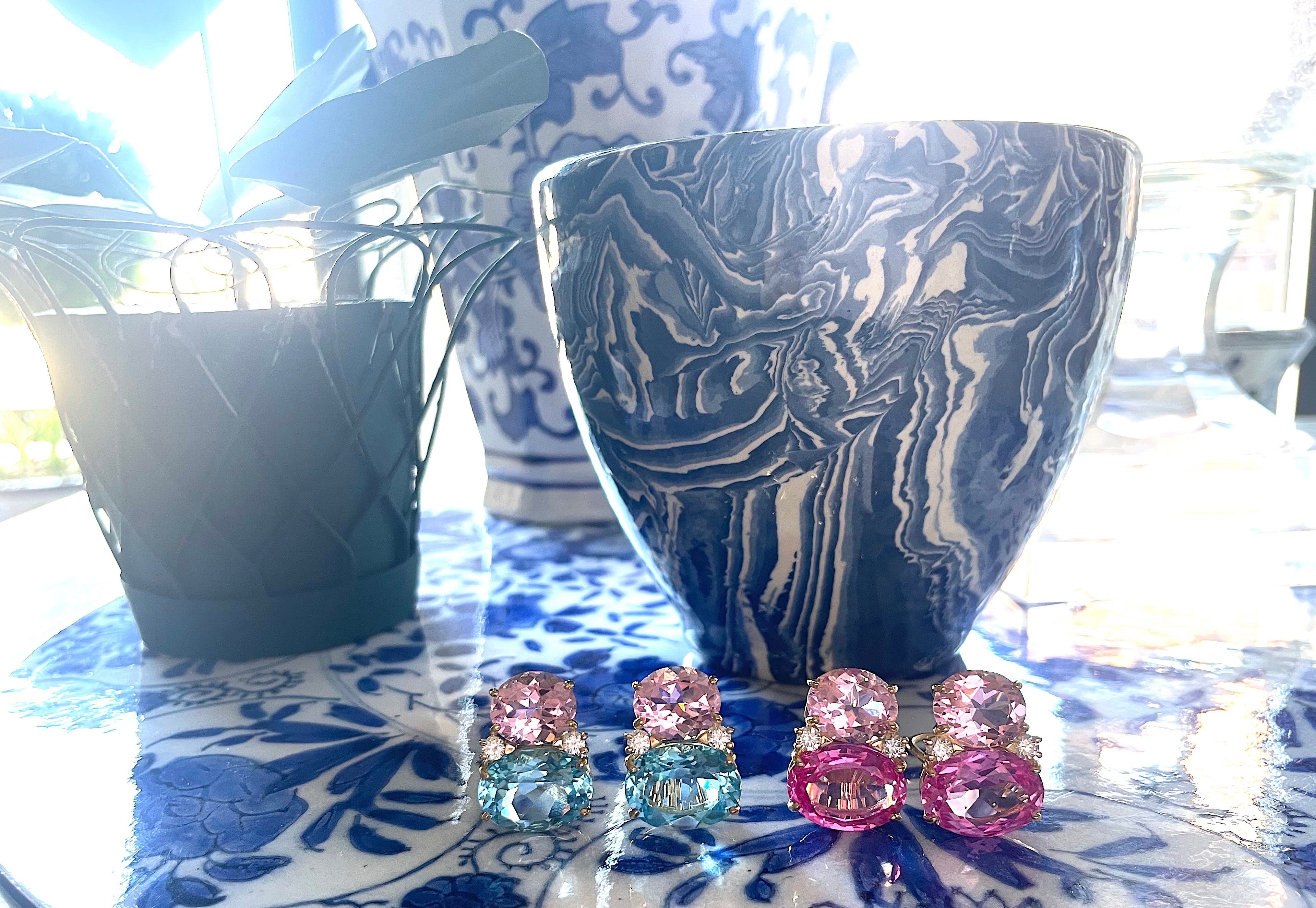 Large GUM DROP™ Earrings with Pink Topaz and Blue Topaz and Diamonds