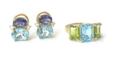 Large Two Stone Cushion Earring with Rock Crystal and Green Quartz