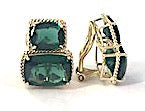 Large Two Stone Cushion Earring with Rock Crystal and Green Quartz