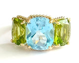 Double Cushion Green Quartz Earrings with Detachable Pearls
