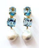 Elegant Three-Stone Drop Earring with Oval Citrine and Baroque Pearl