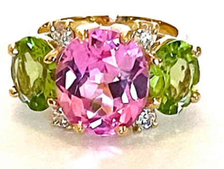 Small GUM DROP™ Ring with Bright Pink Topaz and Blue Topaz and Diamonds