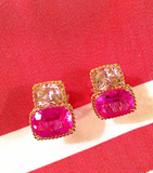 Large Two Stone Cushion Earring with Rock Crystal and Green Quartz