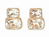 Large Two Stone Cushion Earring with Rock Crystal and Green Quartz