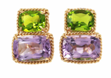 Large Two Stone Cushion Earring with Rock Crystal and Green Quartz