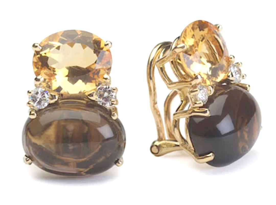 ADELE Large GUM DROP™ Earrings with Citrine and Smokey Topaz and Diamonds