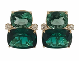 Large Two Stone Cushion Earring with Rock Crystal and Green Quartz