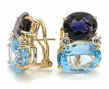 Rose Gold Bezel Set Dark Blue Topaz with Surrounding Pink Sapphire Ring