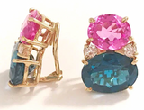 Rose Gold Bezel Set Dark Blue Topaz with Surrounding Pink Sapphire Ring