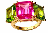Rose Gold Bezel Set Dark Blue Topaz with Surrounding Pink Sapphire Ring