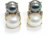 Yellow Gold Double Cushion Earrings with Rock Crystal and Smoky Topaz