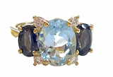 Small GUM DROP™ Ring with Blue Topaz and Iolite and Diamonds