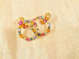 18 Karat Yellow Gold Multi-Color Sapphire Hoop Drop Earring