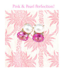 Elegant Three-Stone Drop Earring with Pink Topaz and South Sea Baroque Pearl