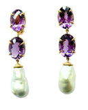 Elegant Three-Stone Drop Earring with Oval Citrine and Baroque Pearl