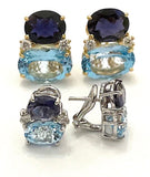 London Blue Topaz Large Cushion Ring with Diamonds