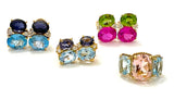 Large Two Stone Cushion Earring with Rock Crystal and Green Quartz