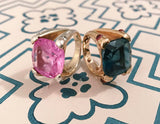 18kt Yellow Gold Large Cushion Ring with Citrine and Diamond