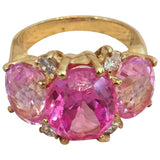 18kt Yellow Gold Medium GUM DROP™ three stone Ring with Blue Topaz Diamonds