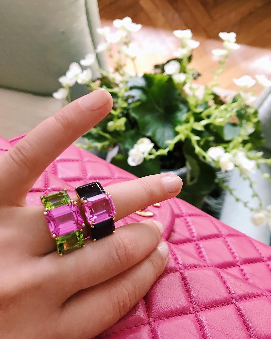 Mini Yellow Gold Semi Precious Emerald Cut Ring